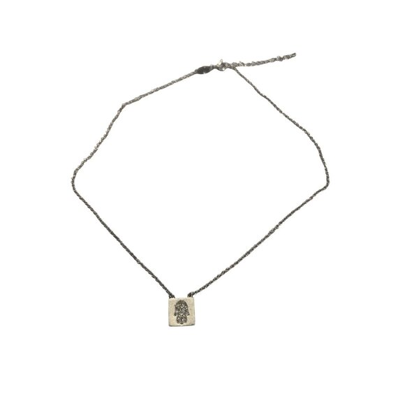 Vintage Sterling Silver Hamsa Necklace Square Pendant CZ Stones MeNU Adj 17" - Picture 1 of 5
